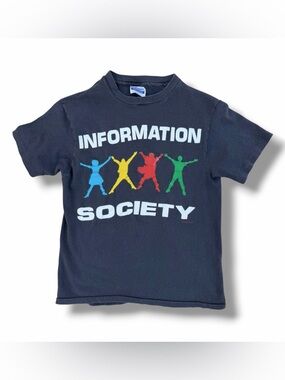 Vintage 80s Information Society Band T-Shirt Faded Black Size Medium Hanes USA